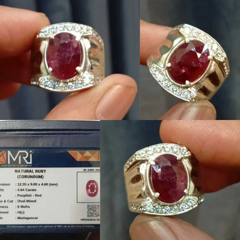 Ruby Cutting Madagaskar 4.64 ct Hc memo MRI ring Perak Bagus