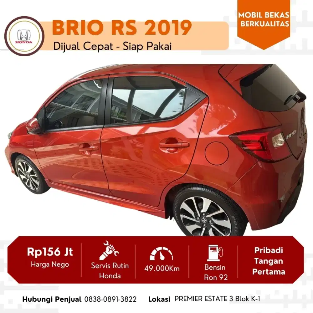 Jual Cepat Honda Brio RS 2019 Orange Pearl Phoenix