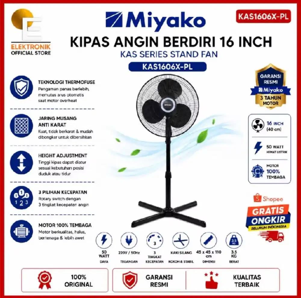 Kipas Angin Miyako Baru Dus Segel Normal Siap Pakai