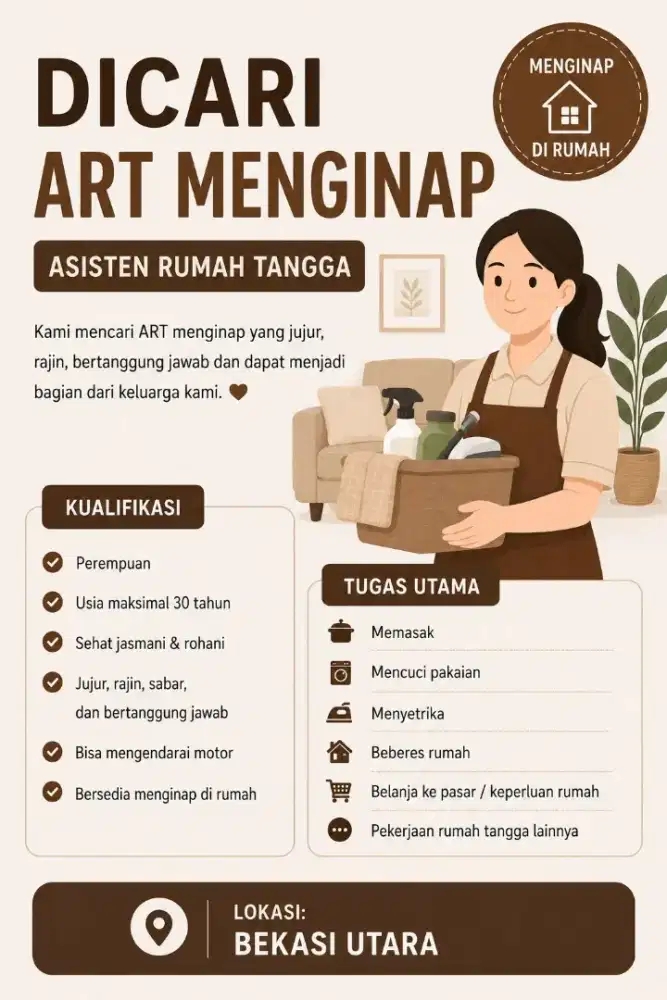 Dicari ART menginap