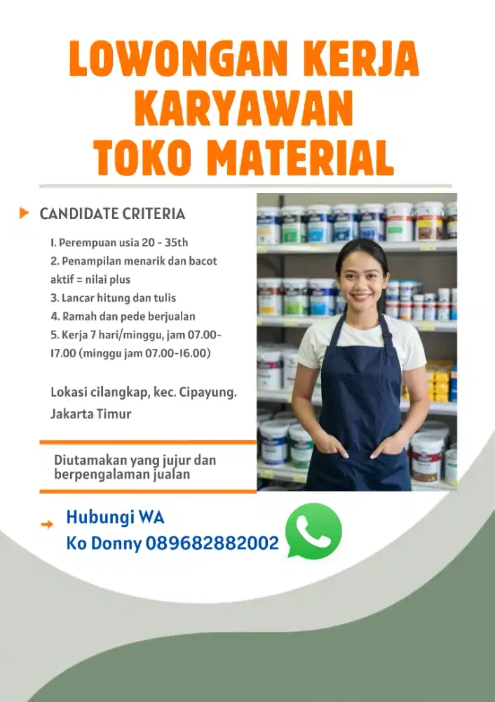 Cari karyawan toko matrial