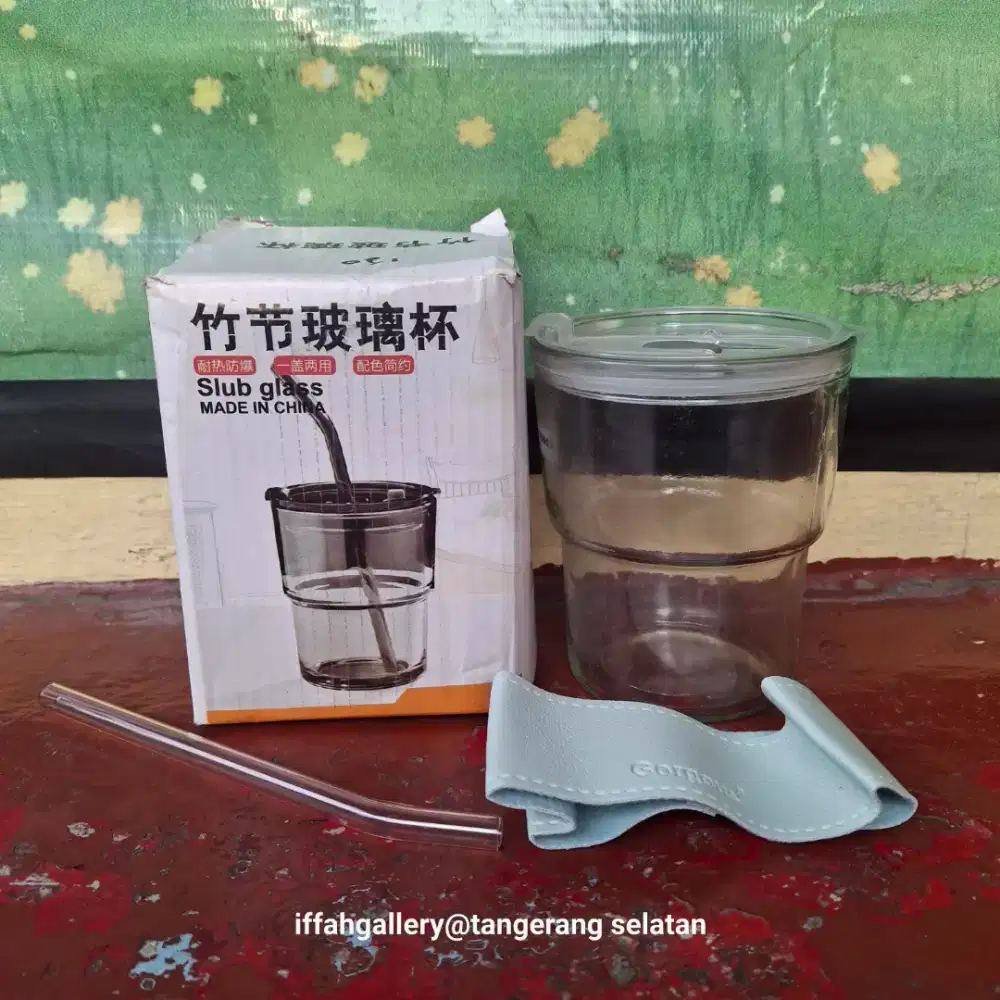 Gelas Kaca 2 In 1 Bisa Tumbler dan Gelas Biasa Lengkap Dus Siap Pakai