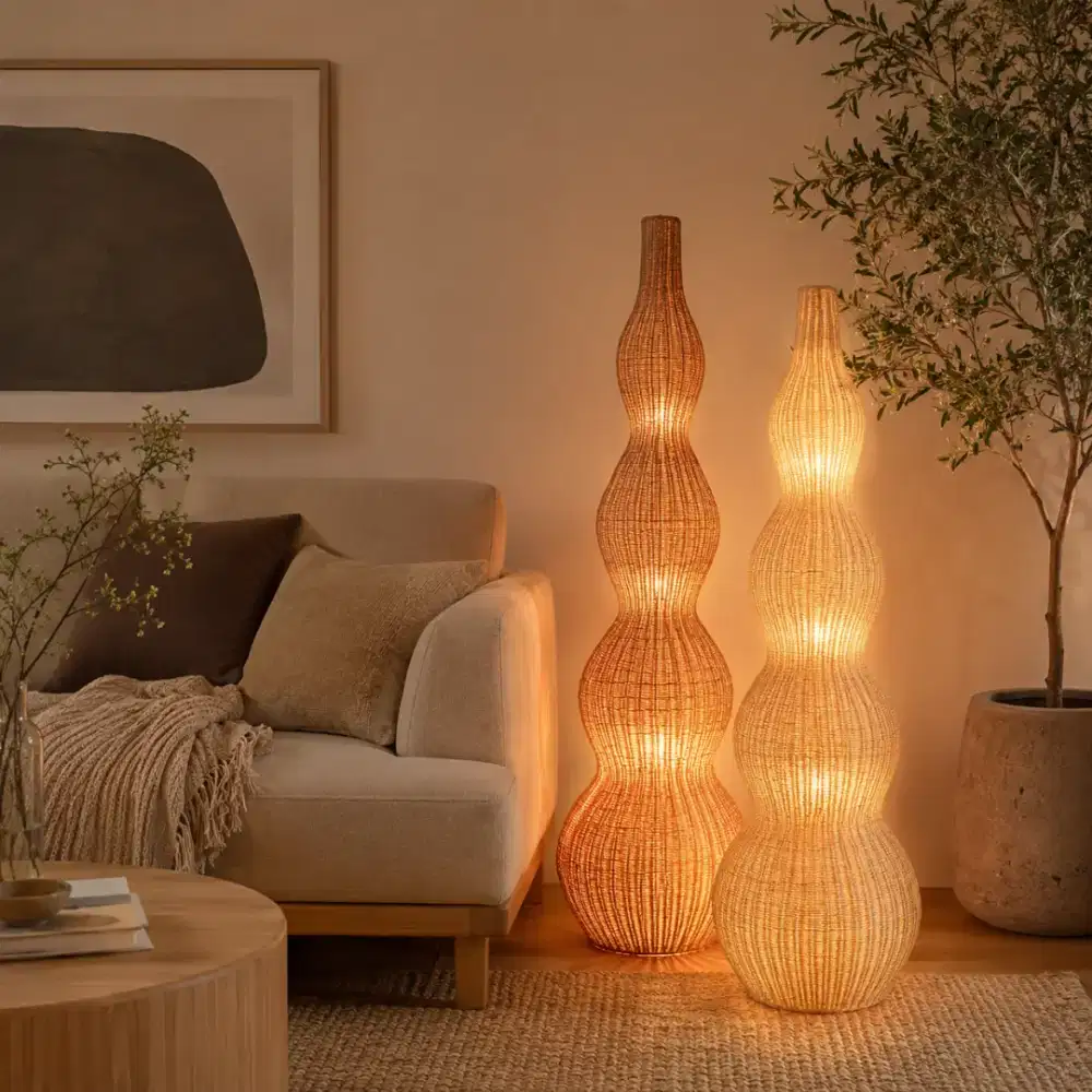 Lampu Lantai Rotan Handmade Standing Floor Lamp Boho Scandinavian