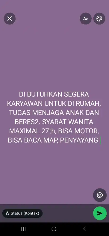 DI BUTUHKAN SEGERA UNTUK JAGA ANAK