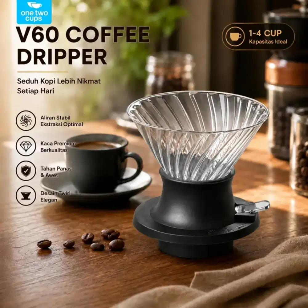 One Two Cups V60 Coffee Dripper Alat Seduh Kopi Manual Kaca 1-4 Cup