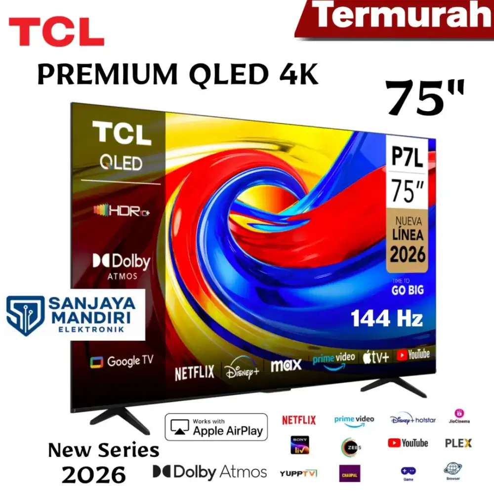 TERMURAH! TCL PREMIUM QLED 4K 75 Google TV P71L  AI High 144 Hz 2026