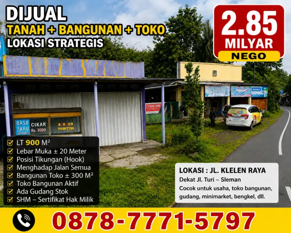 DIJUAL RUMAH DAN TOKO BANGUNAN SLEMAN