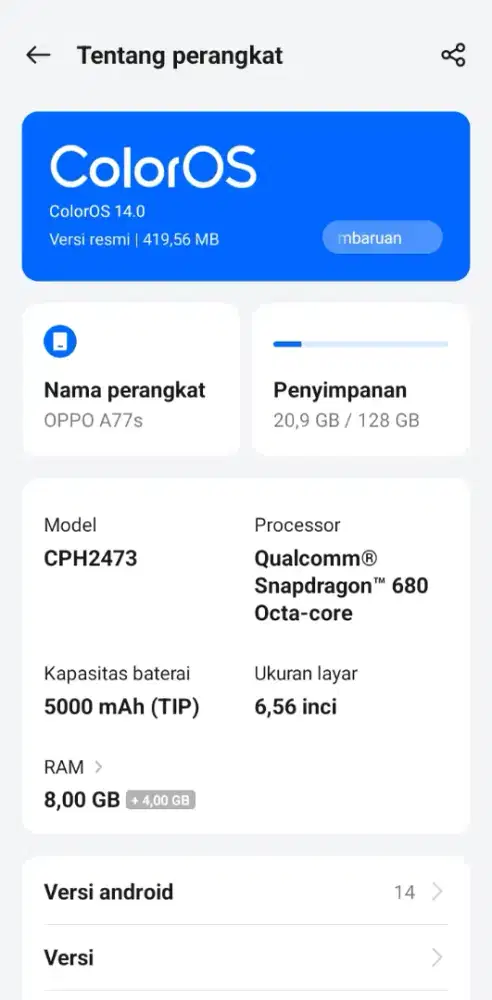OPPO A77S MSH MULUS BANGET