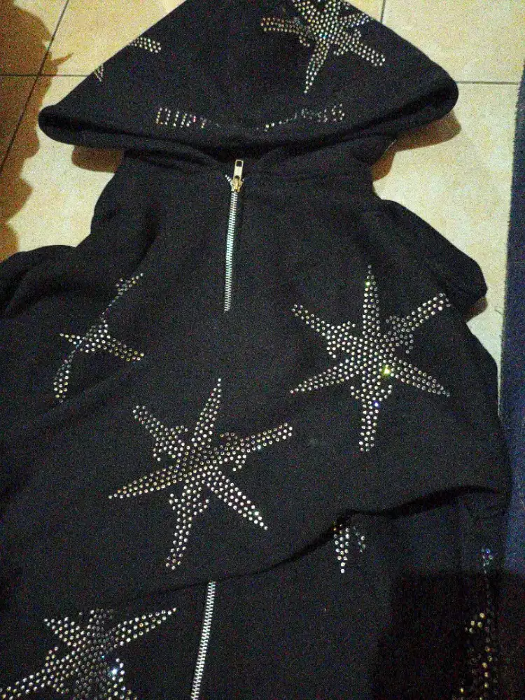 dirtybusines, rhinesstone zip heavyweight hoddie Boxy fit sweter ziper