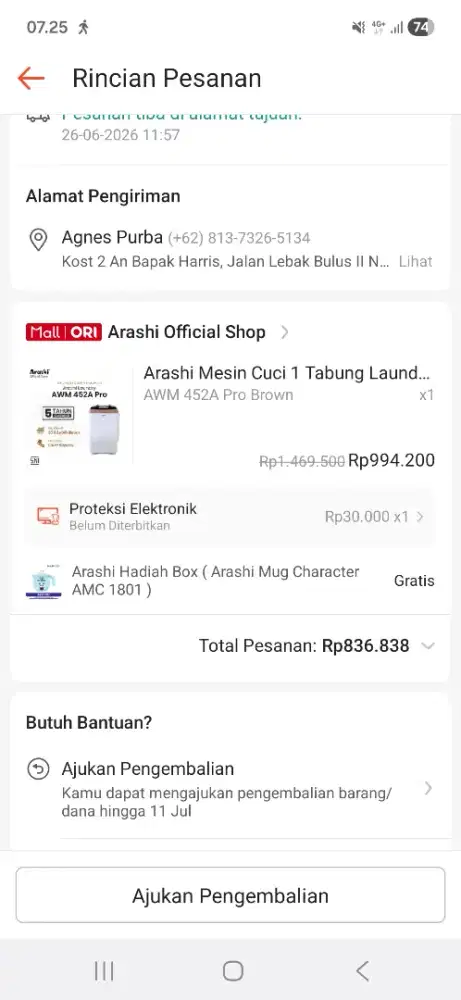 Mesin cuci arashi 4.5kg