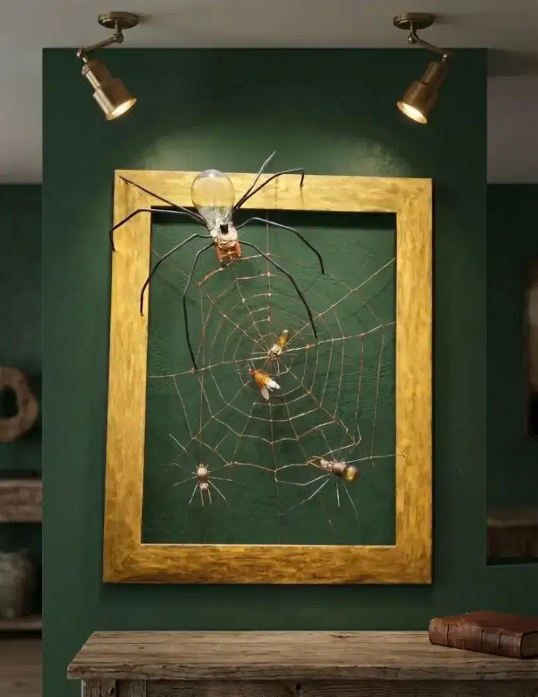 Tintoys hiasan spider steampunk in frame bingkai vintage antik lawas