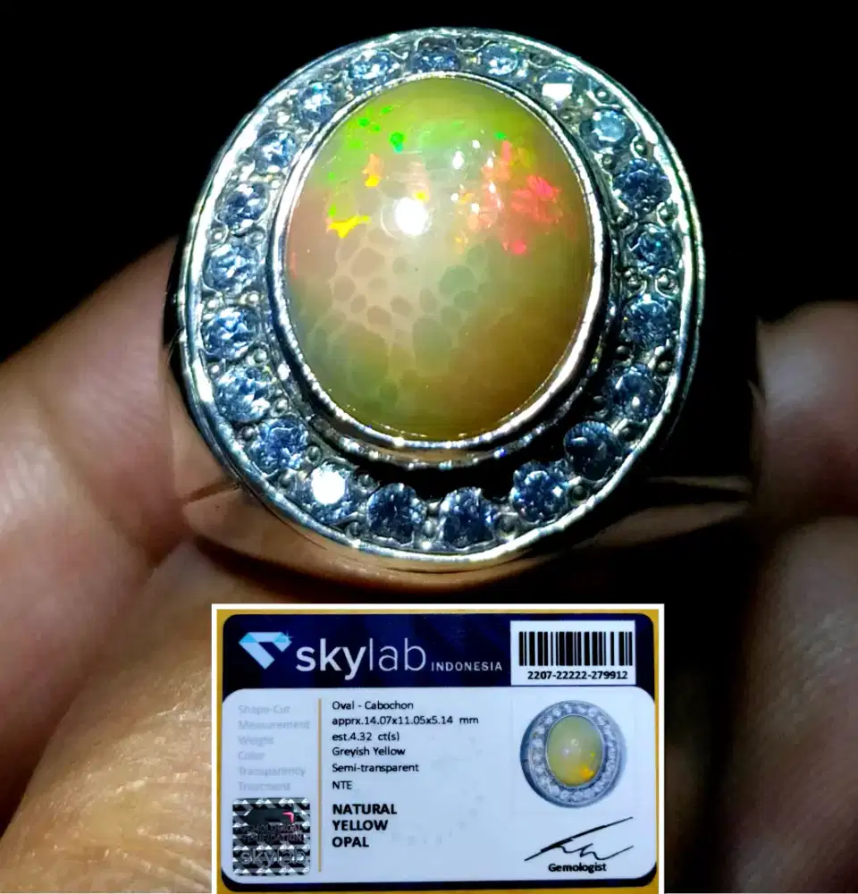 Kalimaya honey comb ring perak