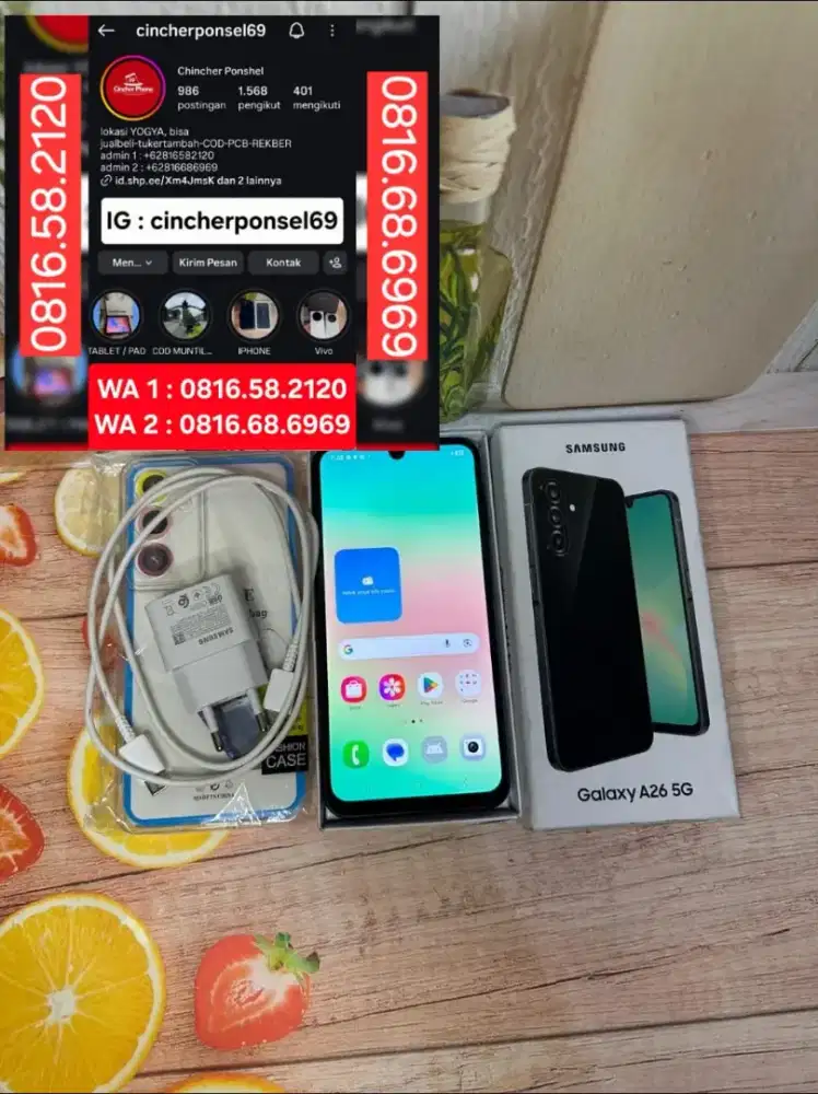 Jual hp samsung A26 5g 8/256 likenew istimewa siap pakai free ADAPTOR