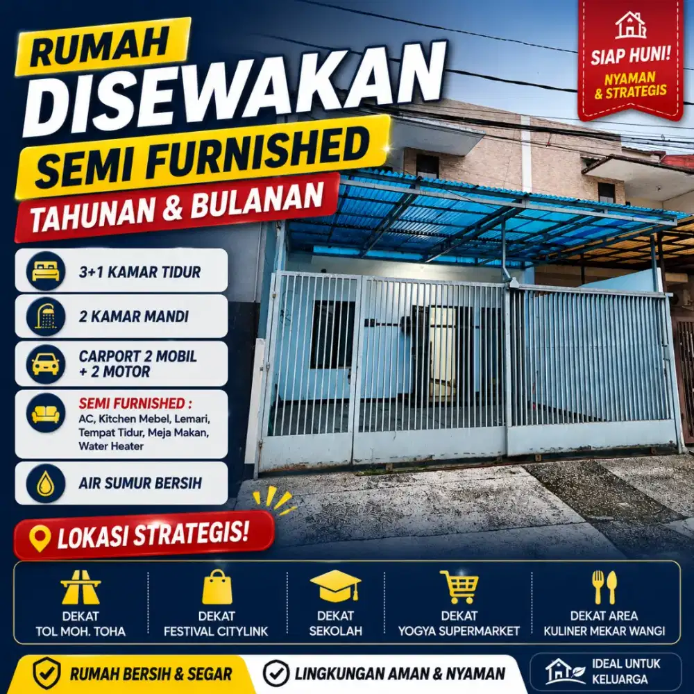 Rumah Kontrakan Sewa Semi Furnished Mekarwangi Bandung Bulanan Tahunan