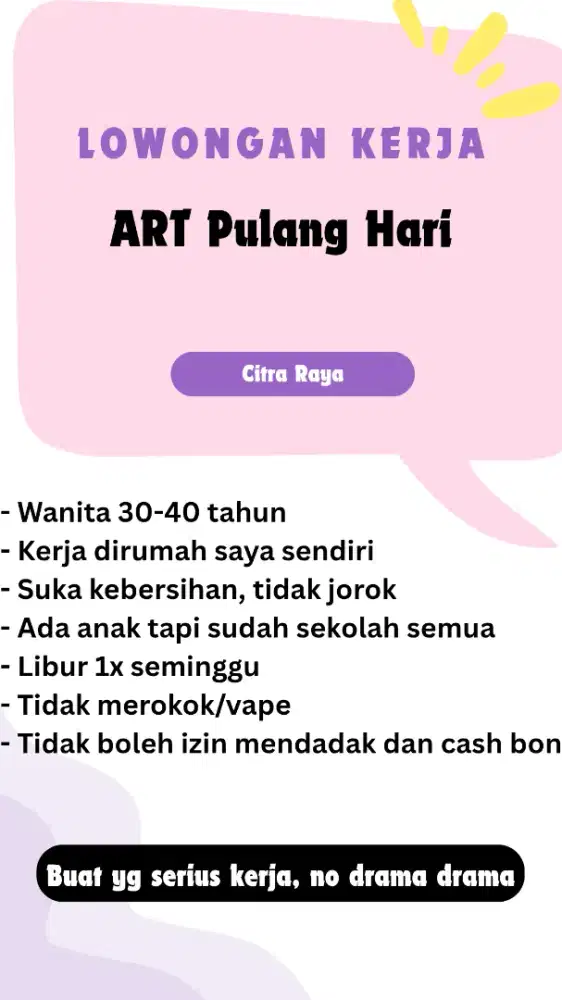 Dicari ART Pulang Hari