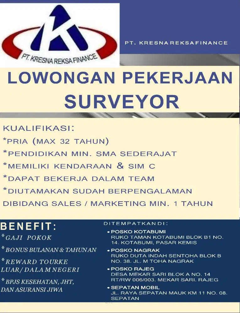 LOWONGAN PEKERJAAN SURVEYOR MOTOR DAN MOBIL
