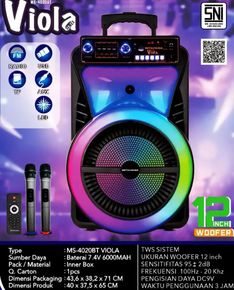Speaker karaoke 12 in trolli dual mic wireless