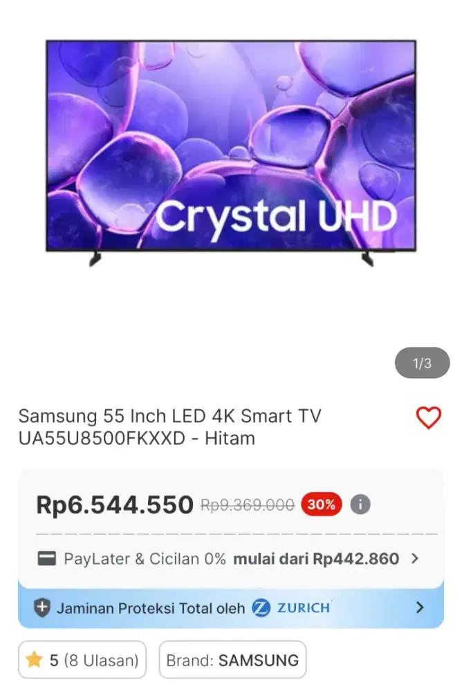 Tv samsung 55u8500 sudah tersedia