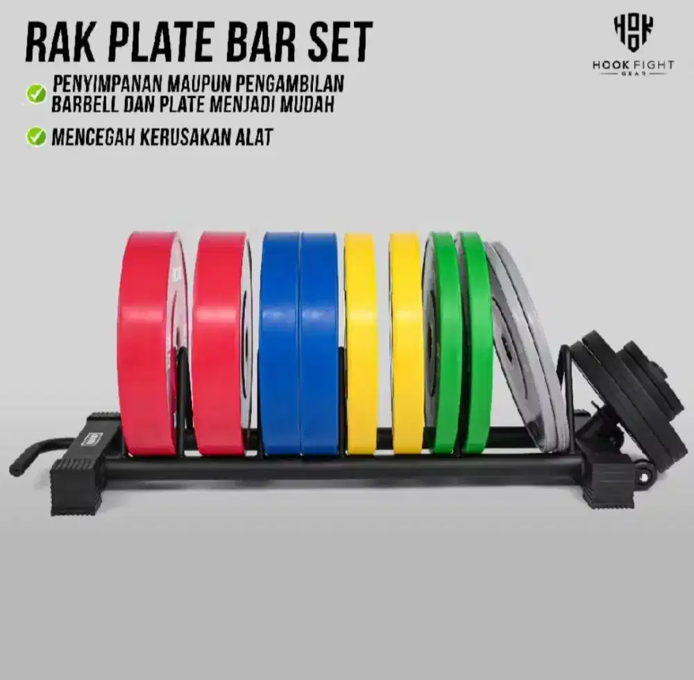 Rak Plate Bar Set Hook Rak Besi Alat Fitness Gym Piringan Barbel Rak