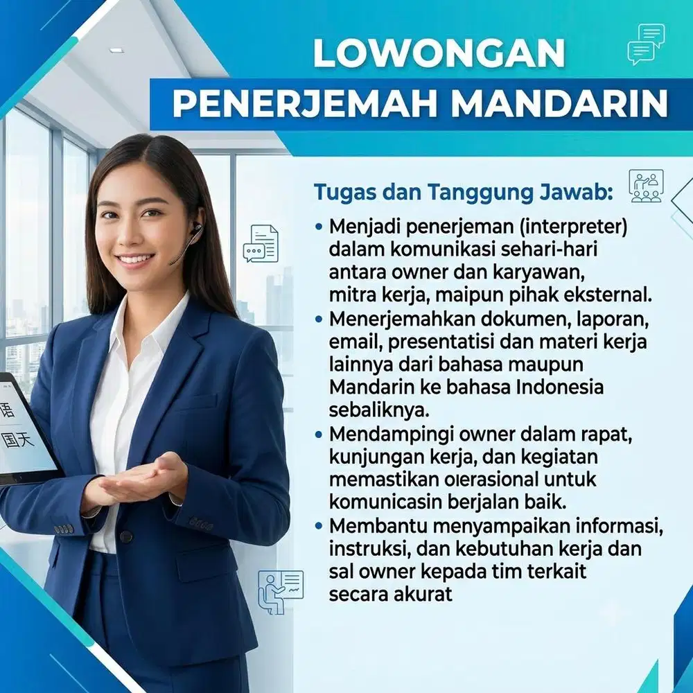Dibutuhkan Cepat Lowongan Kerja Penerjamah Translator Mandarin