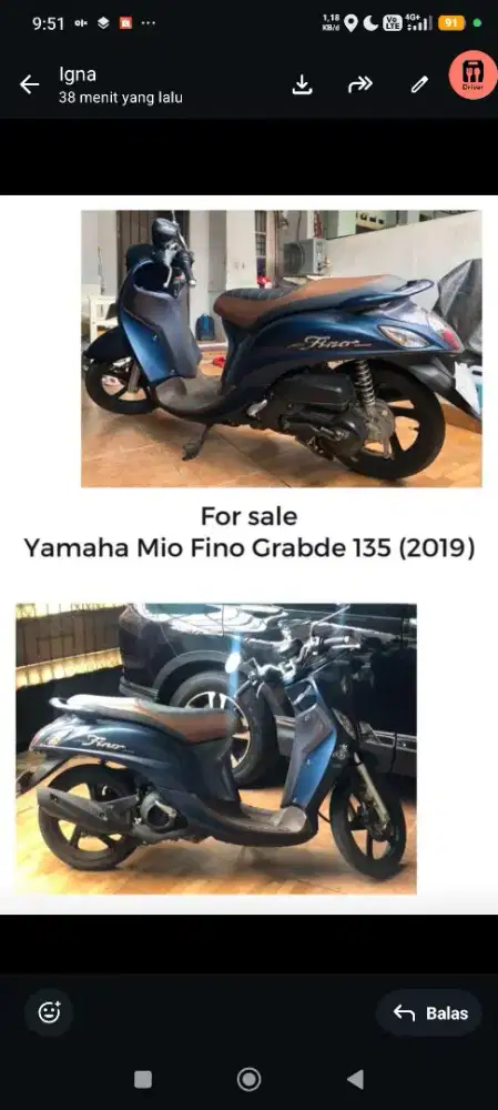 Yamaha Mio Fino Grabde Muluss Bangett KM Low Reall