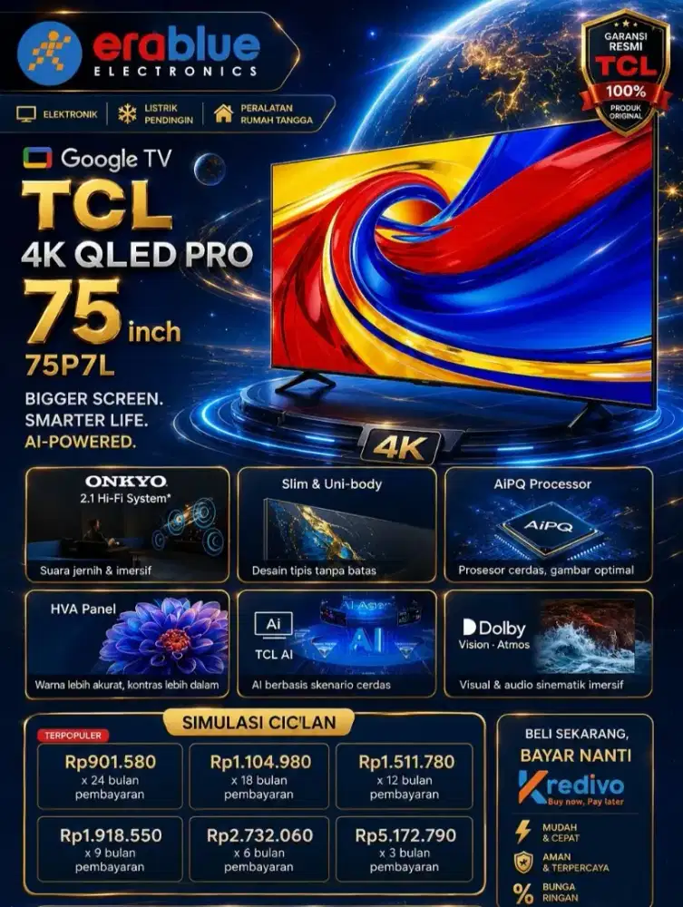 TCL GOOGLE TV 4K QLED PRO 75 INCH 75P7L