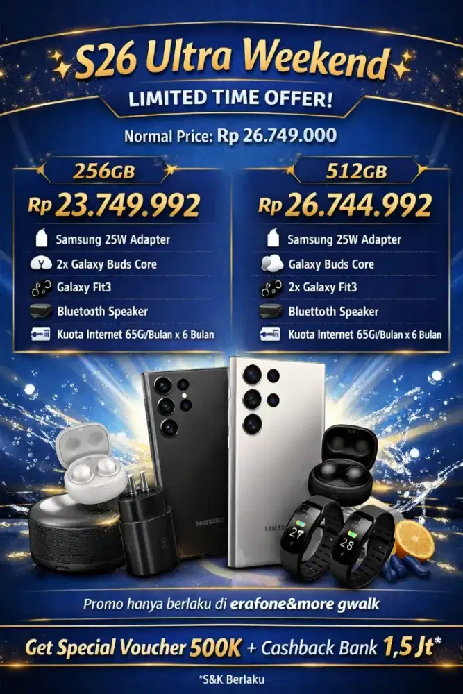 FLASH SALE! Samsung S26 Ultra Bonus Melimpah+Promo Cicilan 0% Kredivo!