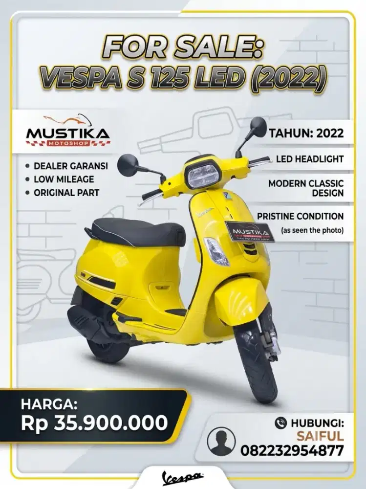 Perfect Condition!!Vespa S 125 Led 2022 Yellow Plat jatim-Mustika