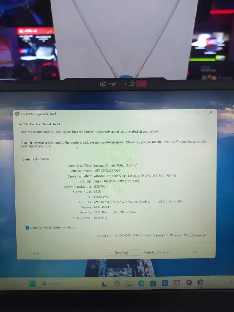Laptop Lenovo Ideapad slim 3