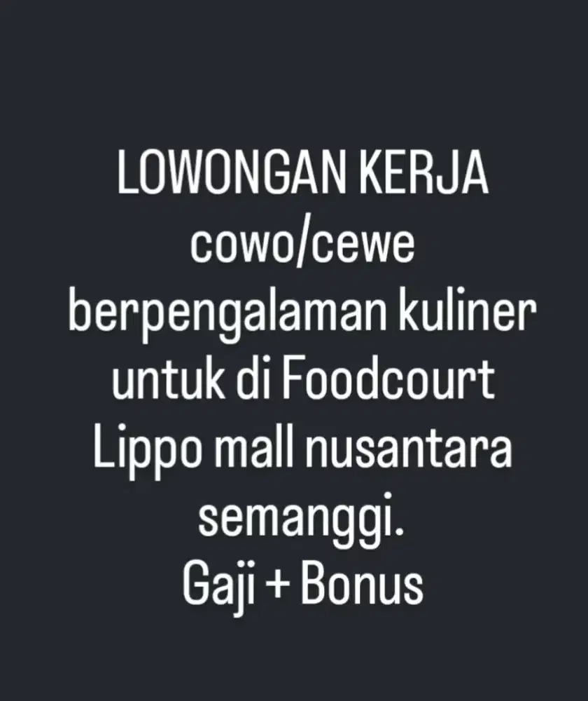lowongan foodcourt