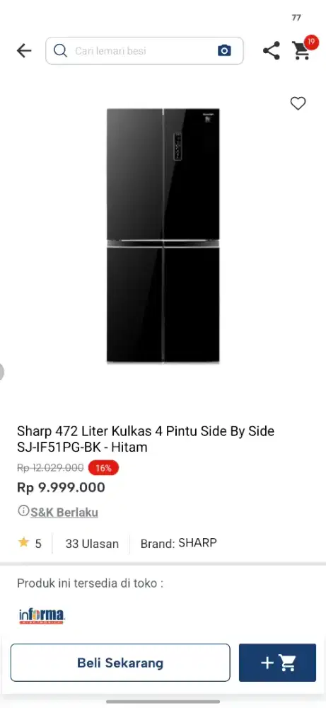 Promo kulkas sharp 4 pintu inverter