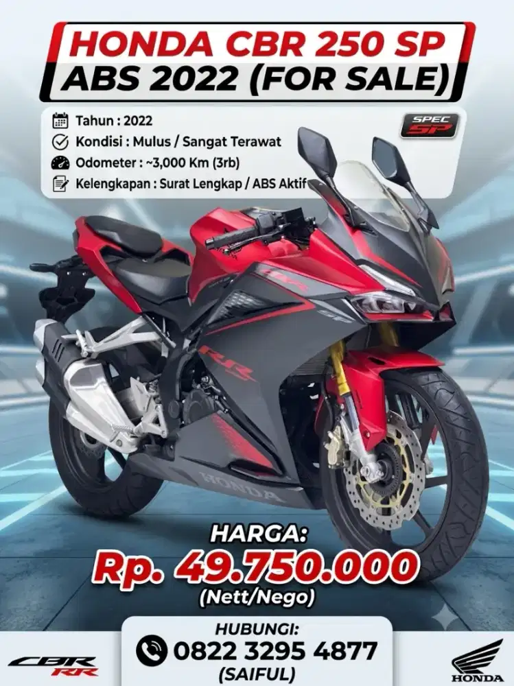Odo 3rb Istimewa!!Honda CBR 250RR ABS Sp 2022 Plat Jatim Mulus-Mustika