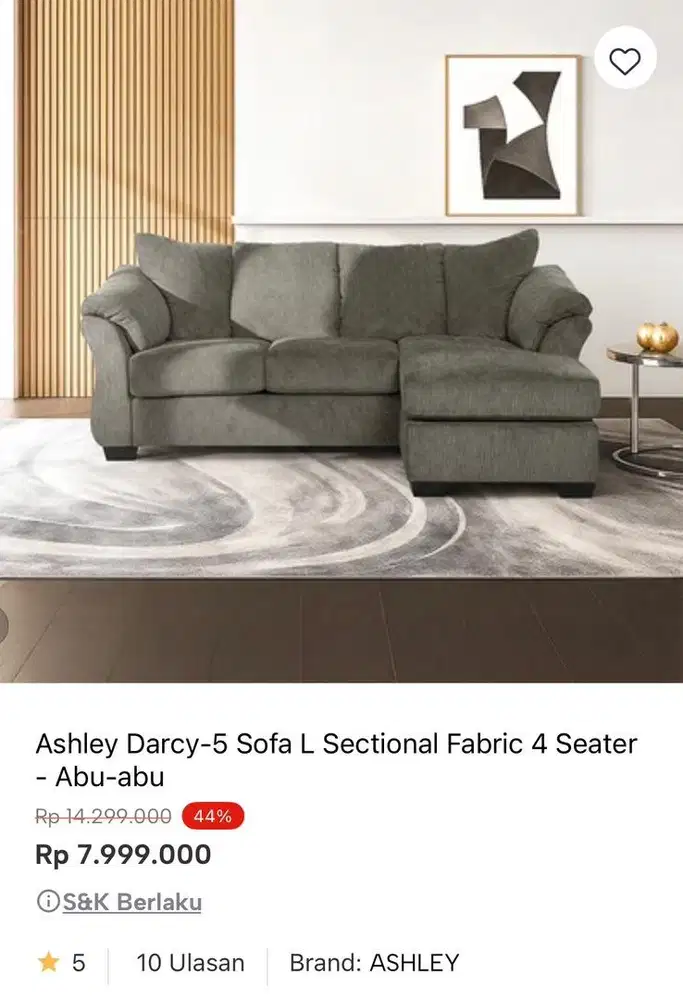 Ashley darcy-5 sofa L sectional 4 seater