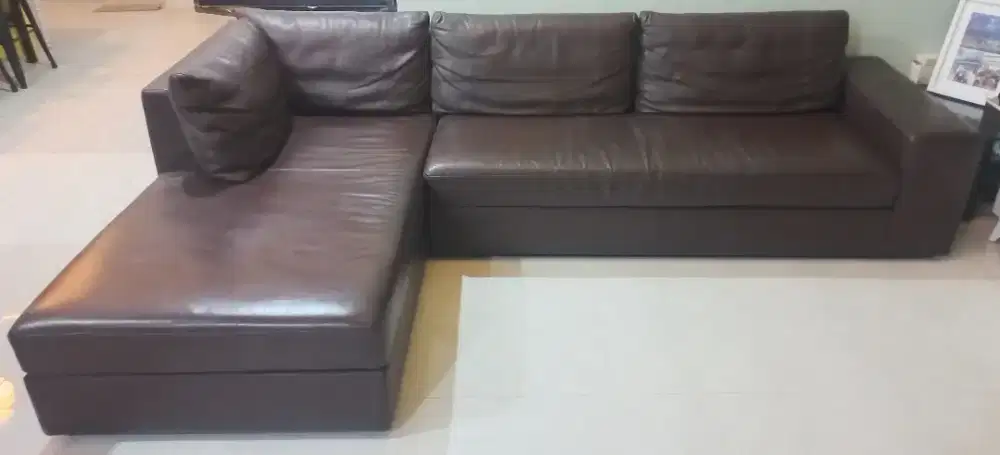 Sofa Kulit Asli Vinotti L Shape 3 Seater