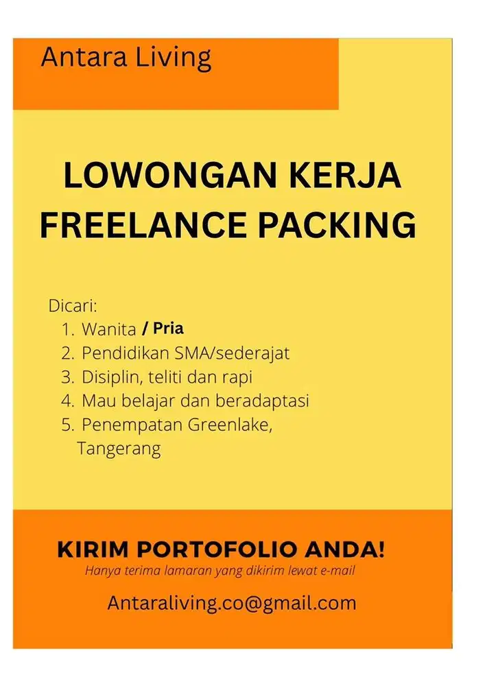 LOWONGAN KERJA FREELANCE / PART TIME