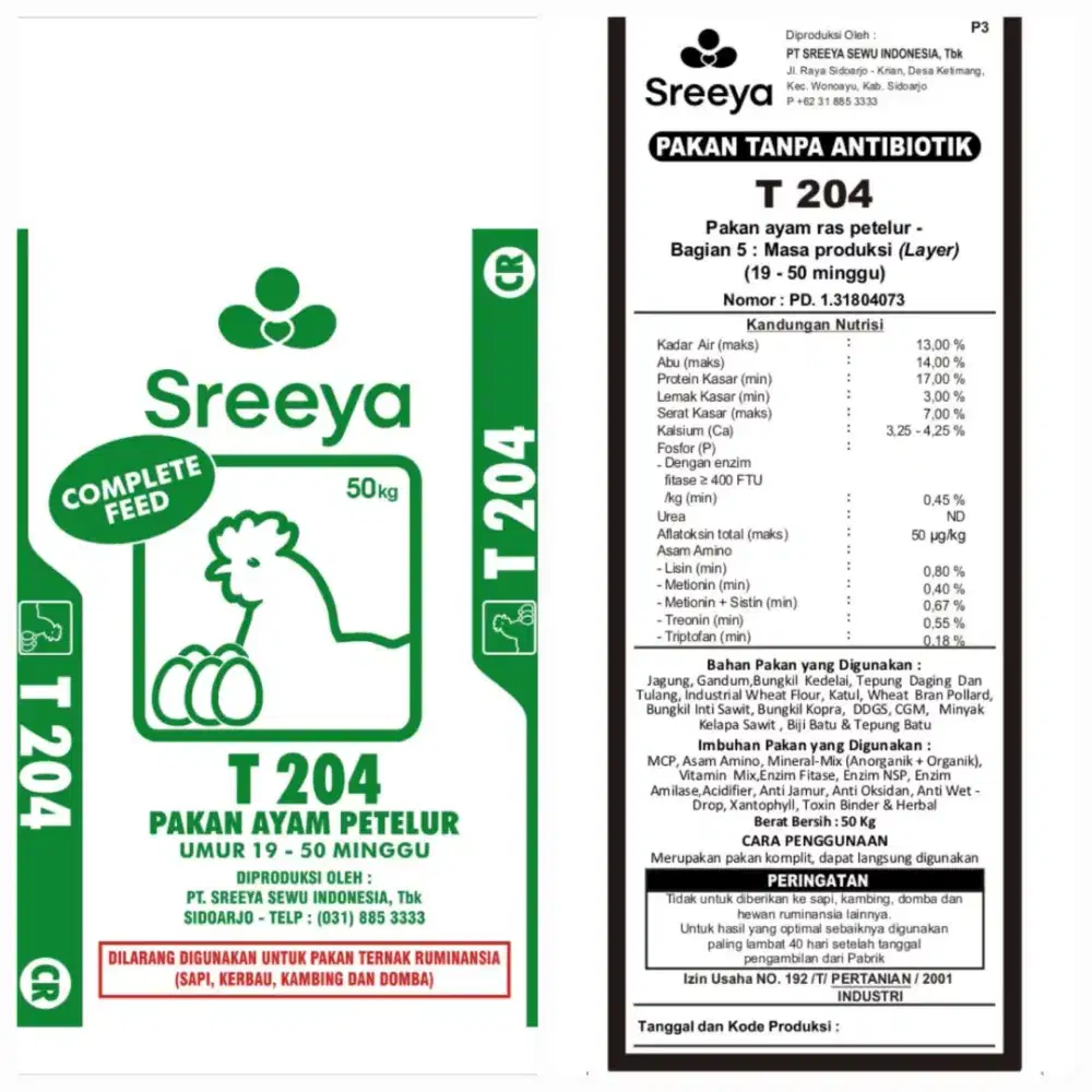 Pakan ternak Sreeya - 50 kg per karung