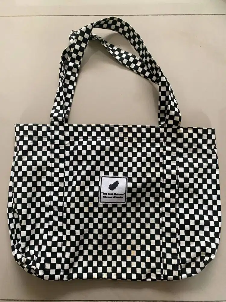 TOTE BAG KOREA KOTAK KOTAK - NEW