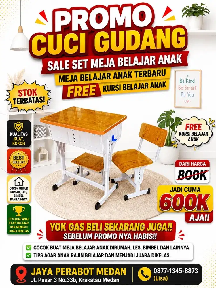 SET MEJA BELAJAR ANAK FREE KURSI ANAK PROMO