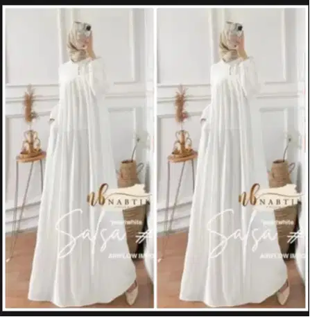 Gamis wanita putih bahan crinkle