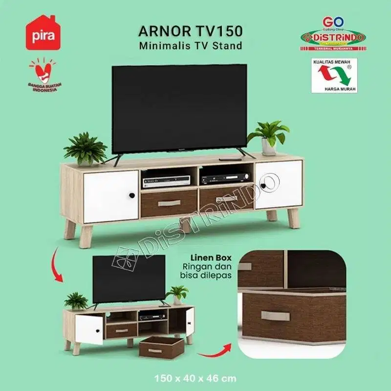 DISTRINDO Meja TV 150cm Bisa Untuk TV 50inch dengan 2Lemari Penyimpann