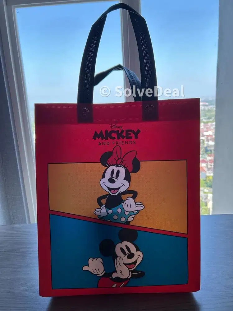 Tas Belanja Disney Mickey Minnie Mouse Merah Eco Bag Ramah Lingkungan