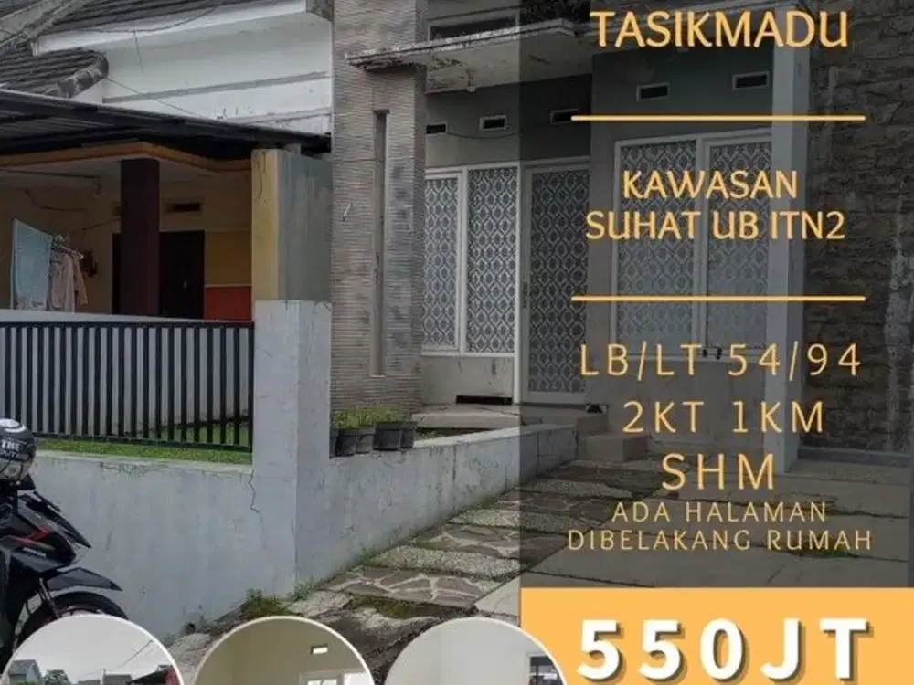 Rumah dijual kawasan SUHAT UB UMM ITN2 tunjungsekar tasikmadu Lt90 550jt