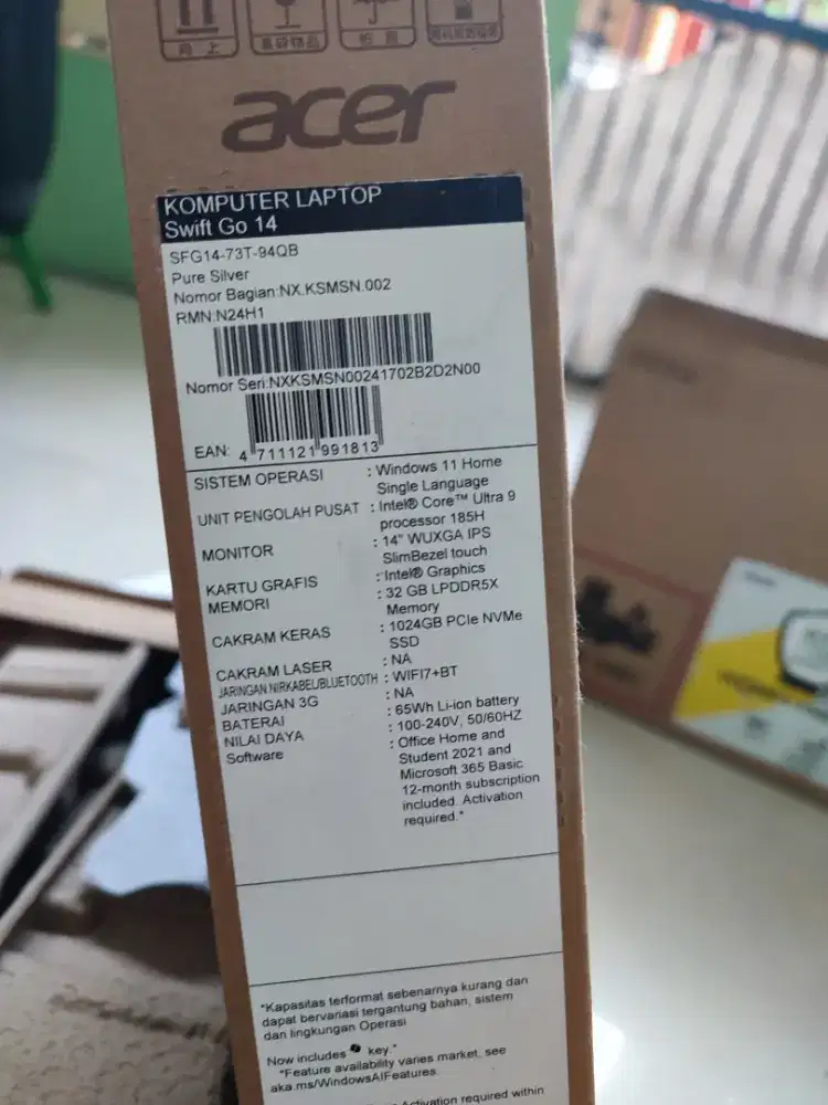 Laptop Acer Swift Go 14 Intel core ultra 9