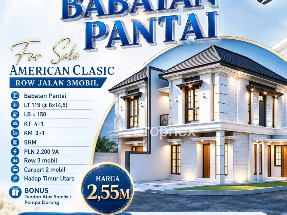Rumah Babatan Pantai American Classic Row Jalan 3 Mobil