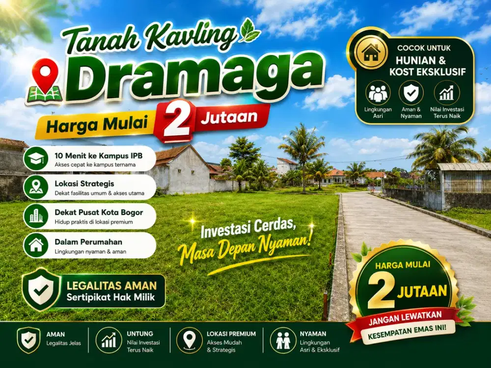 Kavling Tanah 2 Jt-an Dekat IPB Dramaga, Cocok Bangun Kost, SHM