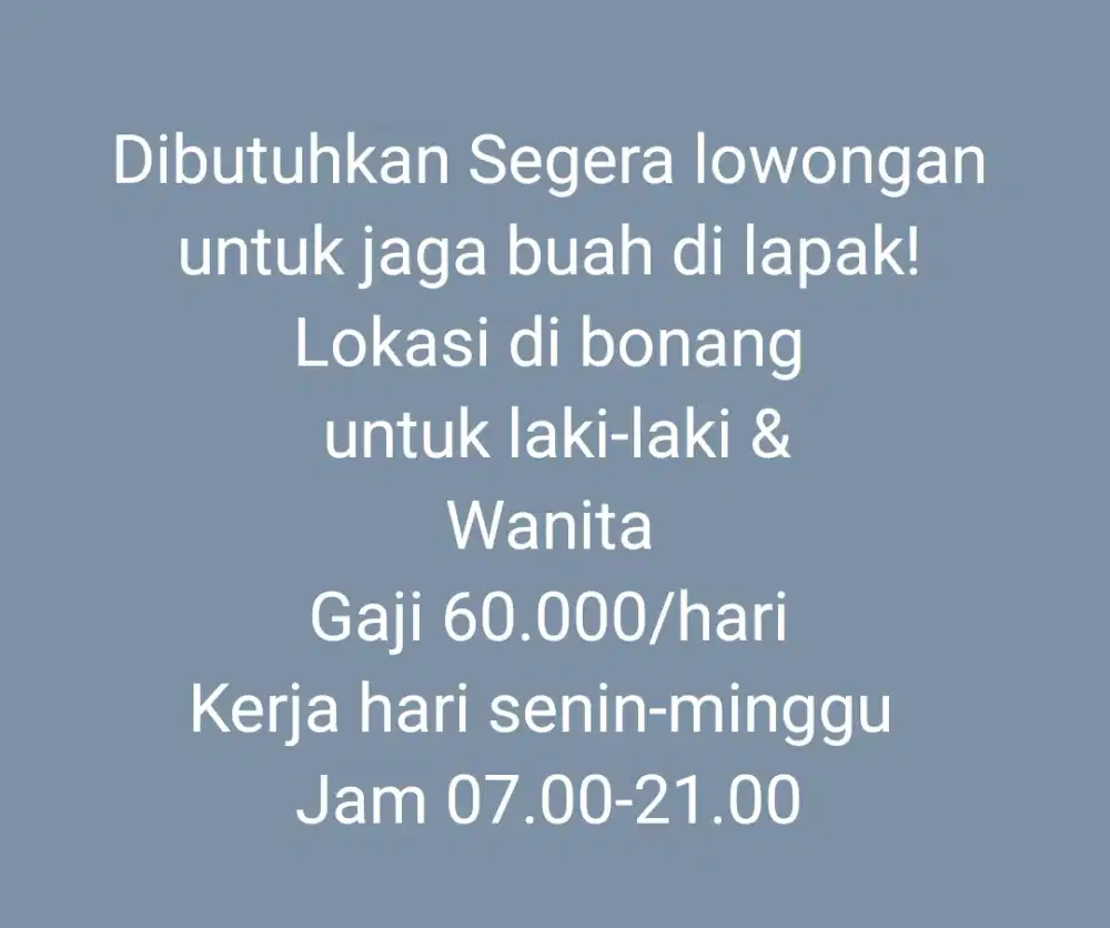 Dibutuhkan Cepat Jaga Lapak Buah di daerah bonang