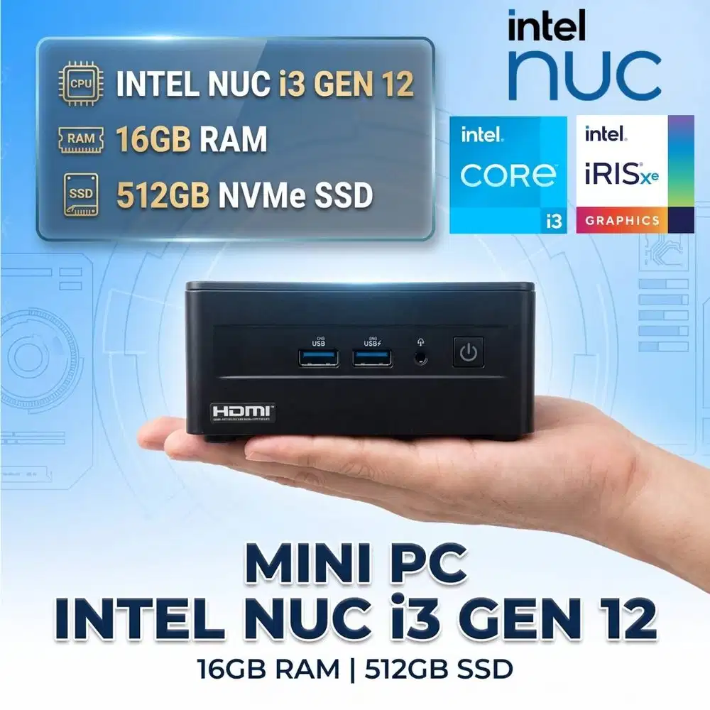 Mini PC Intel NUC i3 Gen 12 Ram 16gb SSD 512gb Bekas Fullset Mulus