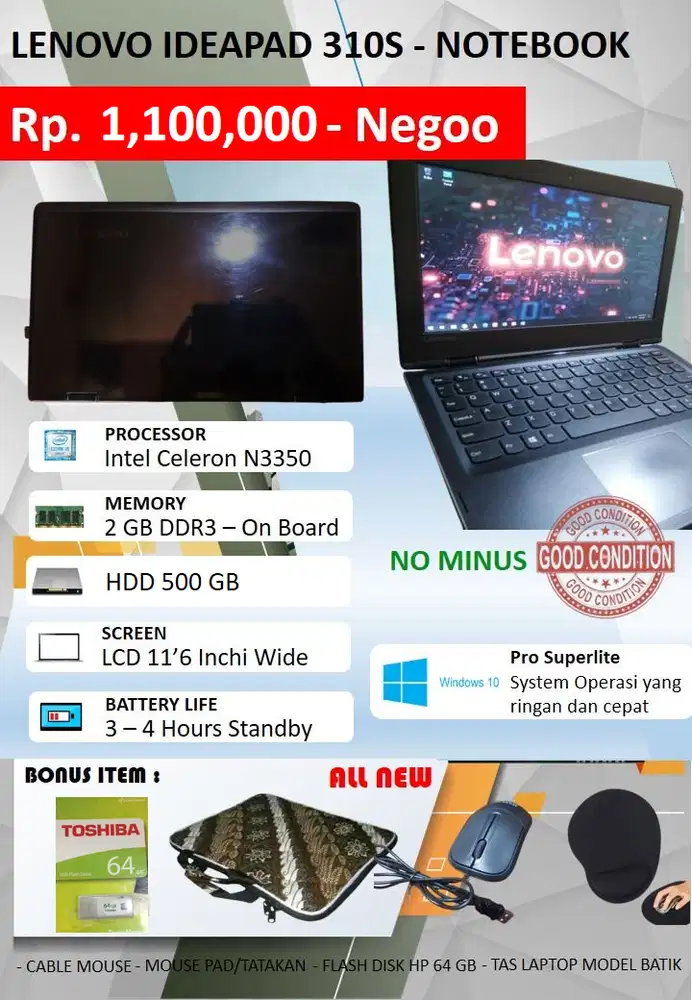 LENOVO IDEAPAD 310S - NO MINUS dpt bonus