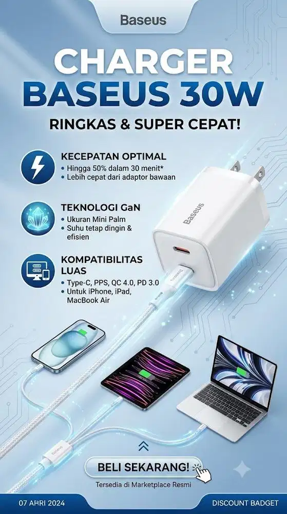 charger baseus 30wat