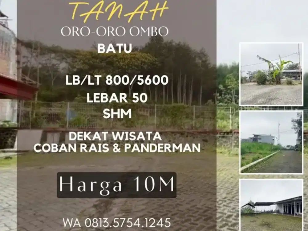 Tanah dijual di oro-oro ombo dresel Batu Lt5600 wisata coban rais